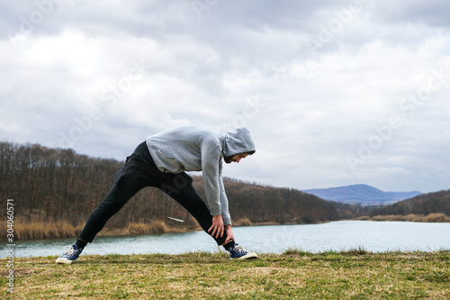 Sportive man training outdoor