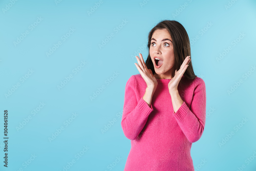 Photo of excited woman expressing surprise and looking upward Photo of excited woman expressing surprise and looking upward