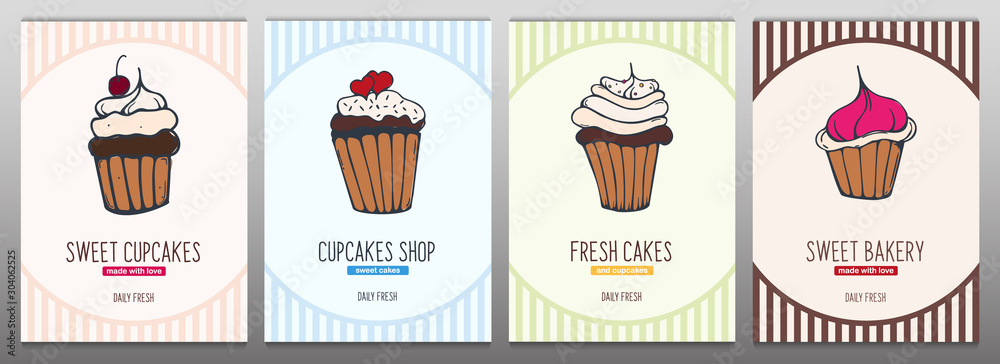 Cupcakes and Cakes banner. Bakery and pastry.
