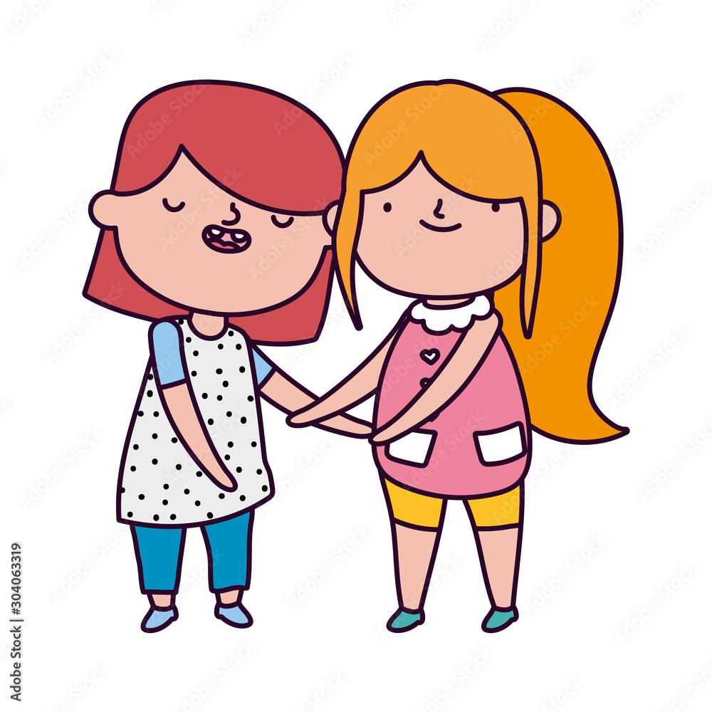 cute little girls holding hands on white background cute little girls holding hands on white background