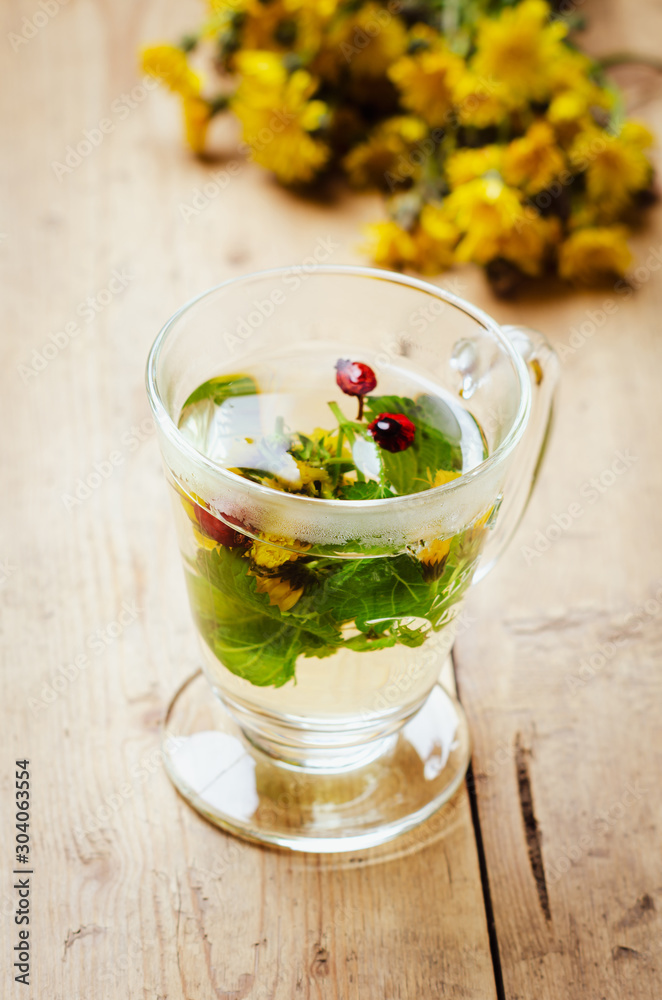 Herbal tea with rose hip, nettle and dandelion Herbal tea with rose hip, nettle and dandelion