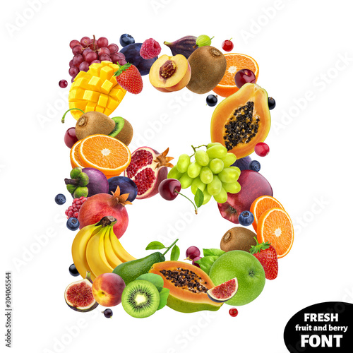Letter B  fruit font symbol isolated on white background