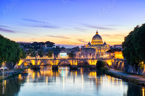 Illuminated St. Peter's Cathedral in Rome at Dusk © romanslavik.com
