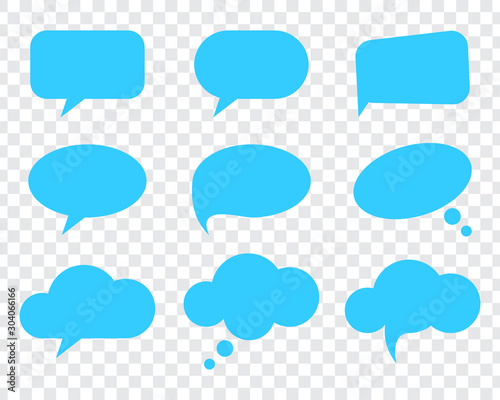 Blank empty speech bubble with square, balloon, and cloud shape. vector illustration