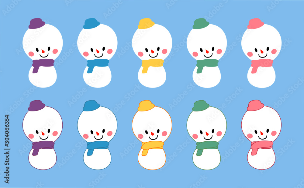 set of cute baby snowman vector character