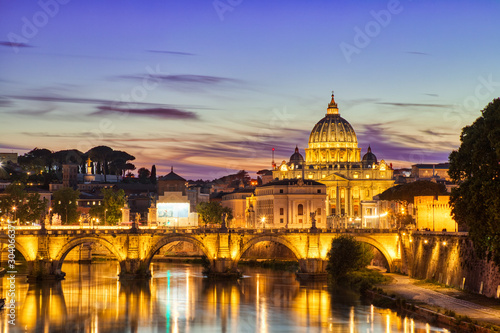 Illuminated St. Peter's Cathedral in Rome at Dusk © romanslavik.com