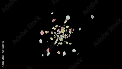 3D animation of a paper flower flow with alpha layer
