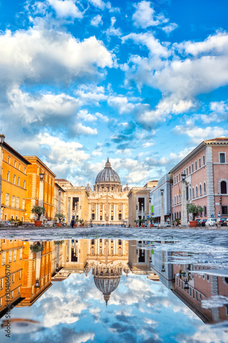 St. Peter's Cathedral in Rome with Reflection in the Water,