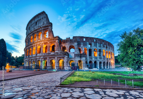 Illuminated Colosseum at Dusk, Rome photo