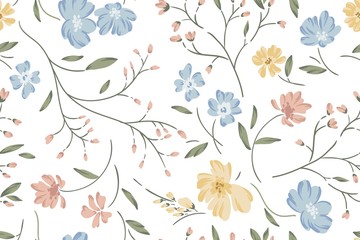 Wandcirkels Bloemen patronen Naadloos bloemenveld in pasteltinten  © Juliett Illustration