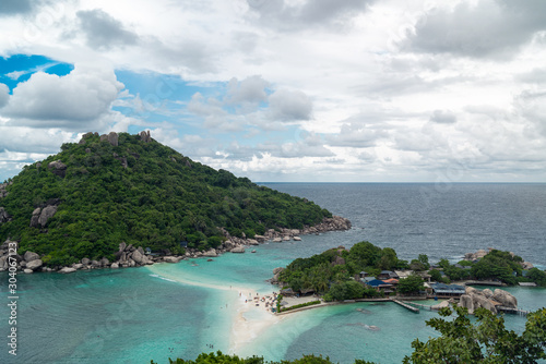 Koh Nang Yuan near Koh Tao with a cloudy blue sky, white sand and turquoise water