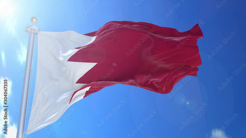 Bahrain animated flag in the wind with blue sky in the background, green screen, blue screen or isolated background and the flag on the full background, all in one animated flag pack.