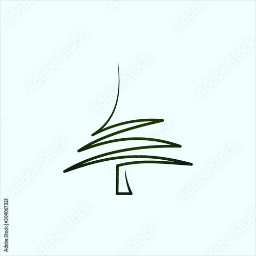 Simple line art christmas tree. X mas illustration icon of traditional festive symbol of the winter holiday seasonal event during new year. Scribble doodle made of one single line. logo for printing