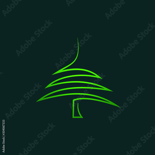 Abstract scribble christmas tree, fir tree in green color on dark background. Illustration of unusual logotype x mas icon and traditional symbol of the festive seasonal holiday. vector