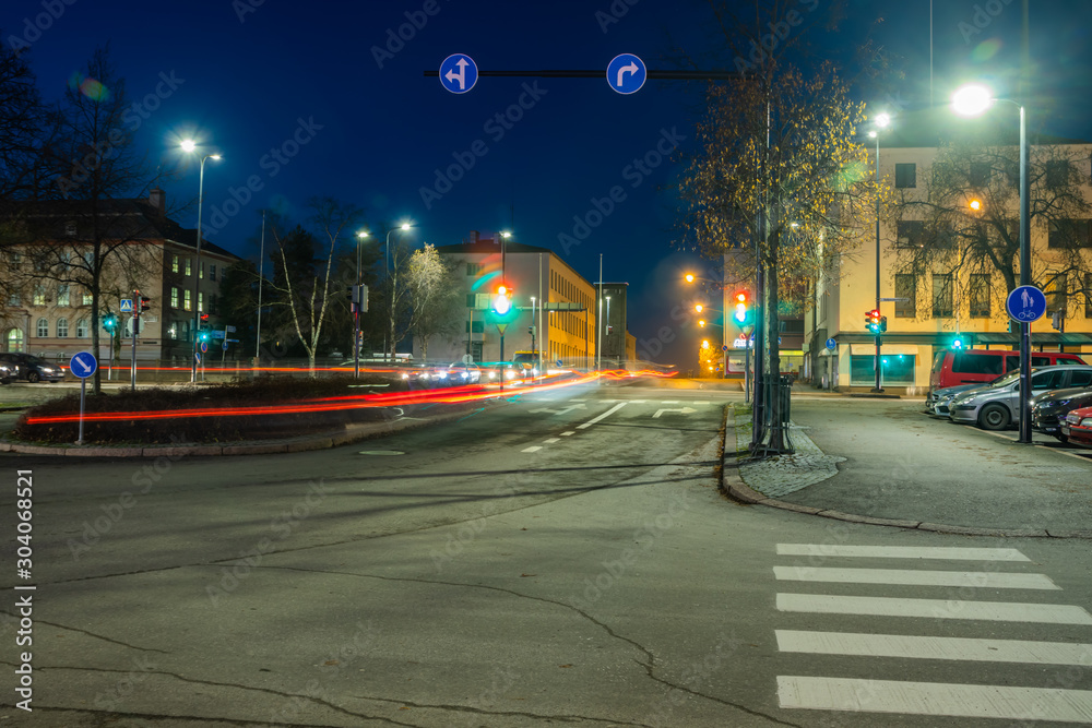 Fototapeta premium Kouvola, Finland - 15 November 2019: Night view of the center of Kouvola.