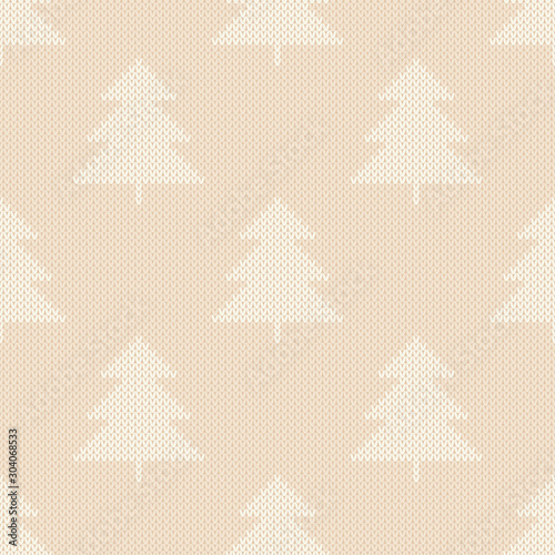Winter Holiday Knitted Pattern. Christmas Trees Ornament. Vector Seamless Wool Knit Texture Imitation