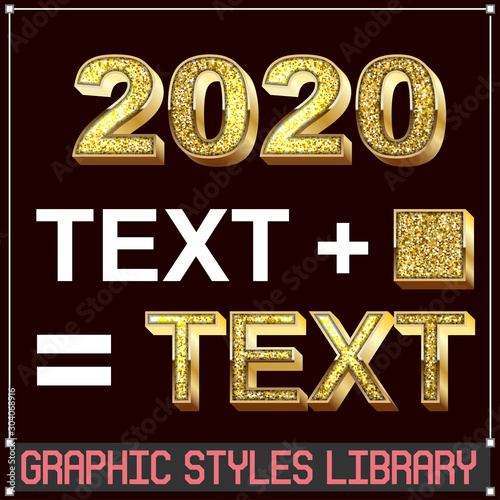 Vector Golden Christmas and New Year Glitter Graphic Styles for Adobe Illustrator - Apply Using Graphic Styles Library. EPS10 version.