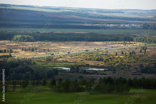 Russian nature. forests and fields stretching to the horizon. Aerial photography