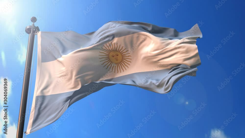 Argentina animated flag in the wind with blue sky in the background, green screen, blue screen or isolated background and the flag on the full background, all in one animated flag pack.