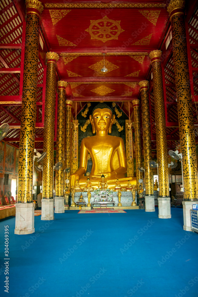 Buddha statute in prayer hall at Wat Jed Yod, Chiang Rai, Thailand