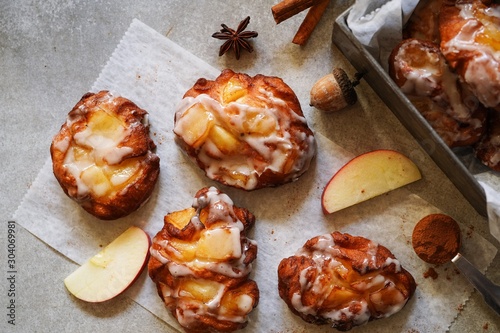 Homemade Apple Fritters with cinnamon glaze photo