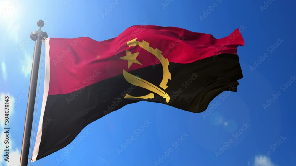 Angola animated flag in the wind with blue sky in the background, green ...