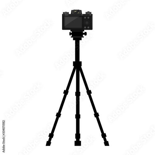 Camera on tripod with back side screen view. Vector illustration. photo