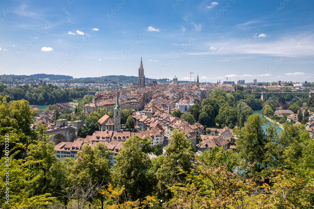 Panorama view of Bern old town from rose garden, Switzerland Panorama view of Bern old town from rose garden, Switzerland