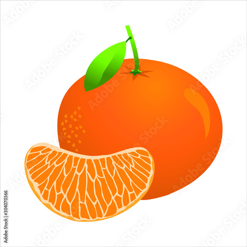 Illustration vectorielle d’un fruit entier et en quartier : la mandarine.