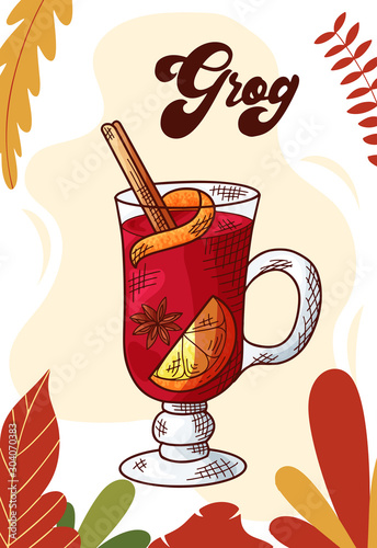 Grog. Winter or autumn drink for your design. Hand drawn sketch for christmas template. Vector illustration