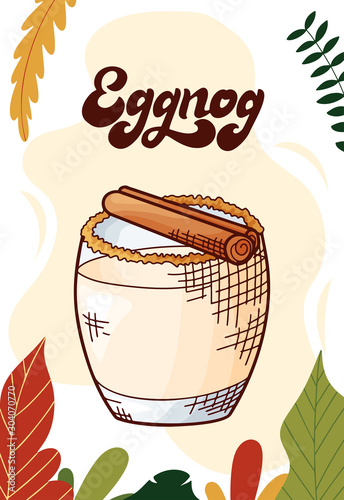 Eggnog. Cup of hot drink for christmas menu. Colorful collection. Hand drawn vector illustration