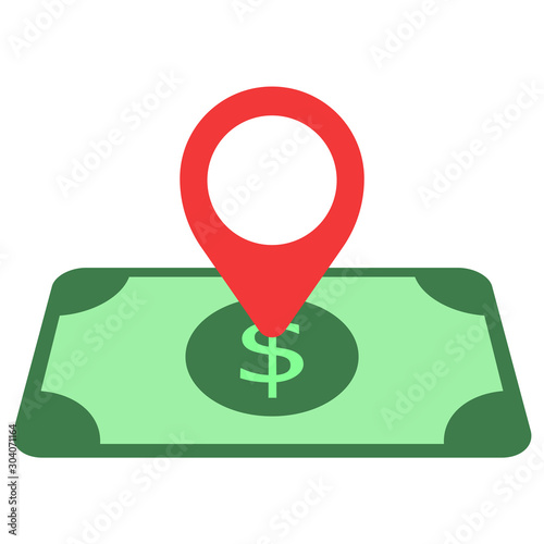 How to make money from position. Icon location and money. Vector illustration