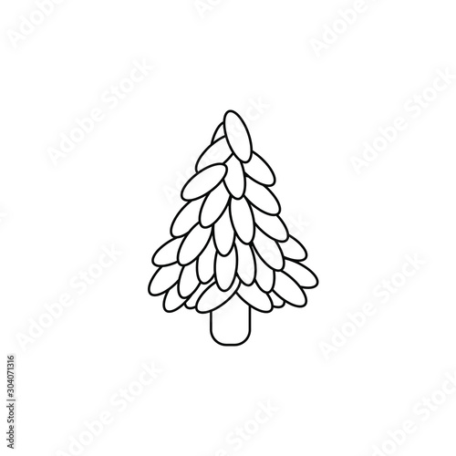 Abstract christmas tree logotype with oval formed elements. Fir tree, x mas symbol logo for printing on product during festive holiday season in winter. Line art illustration for coloring book. vector