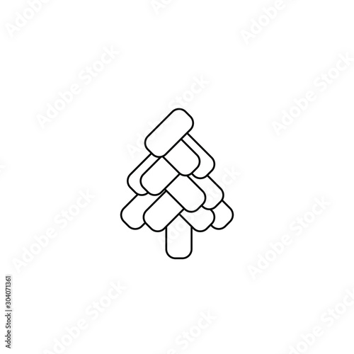 Abstract christmas tree logotype with rounded rectangle formed elements. Fir tree, x mas symbol logo for printing on product during festive holiday season in winter. Line art illustration vector