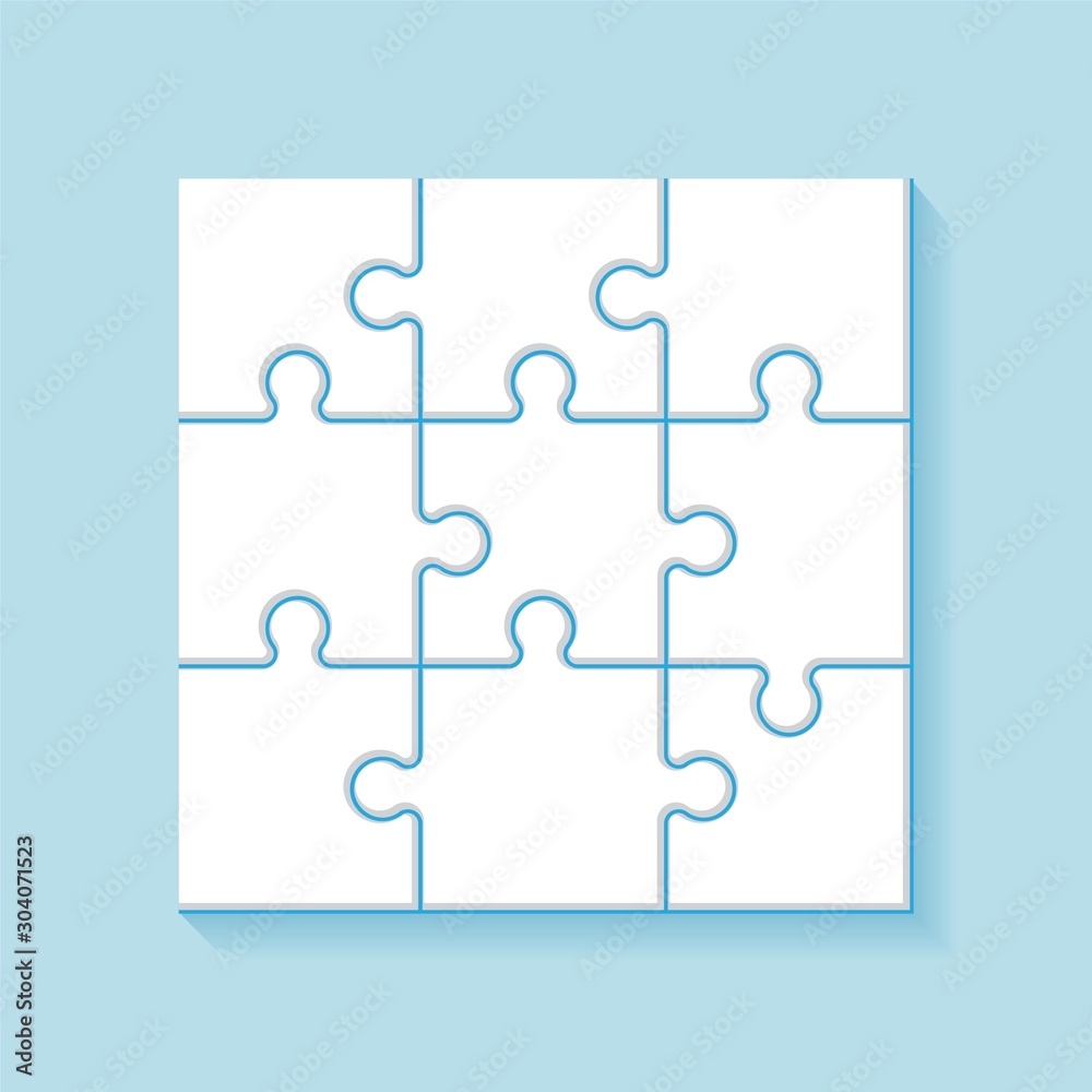 Puzzle 9 pieces grid. Jigsaw tiles, mind puzzles piece frame. Success mosaic solution Puzzle 9 pieces grid. Jigsaw tiles, mind puzzles piece frame. Success mosaic solution