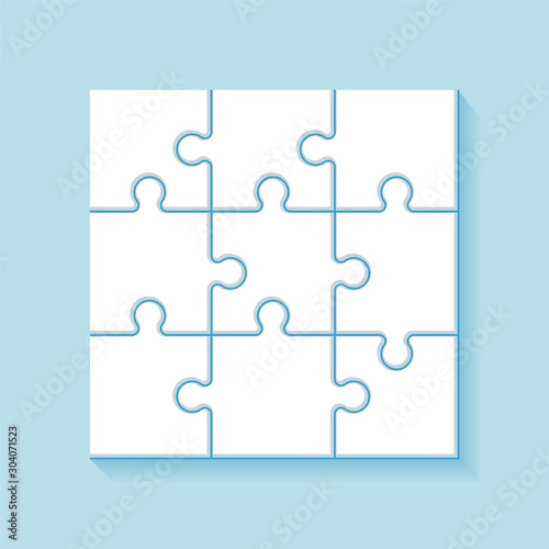 Puzzle 9 pieces grid. Jigsaw tiles, mind puzzles piece frame. Success mosaic solution
