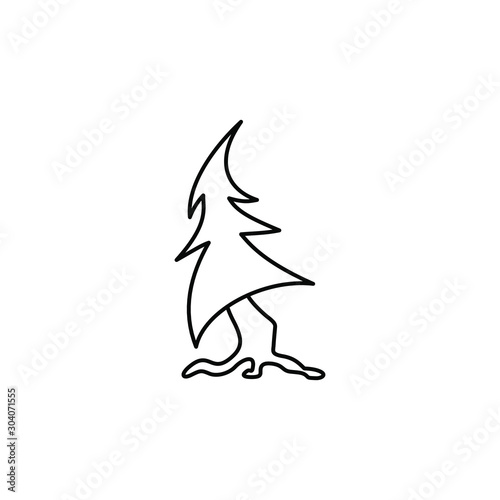 Simple line art christmas tree. X mas illustration icon of traditional festive symbol of the winter holiday seasonal event during new year. Unpainted for coloring book or page for children and kids. 
