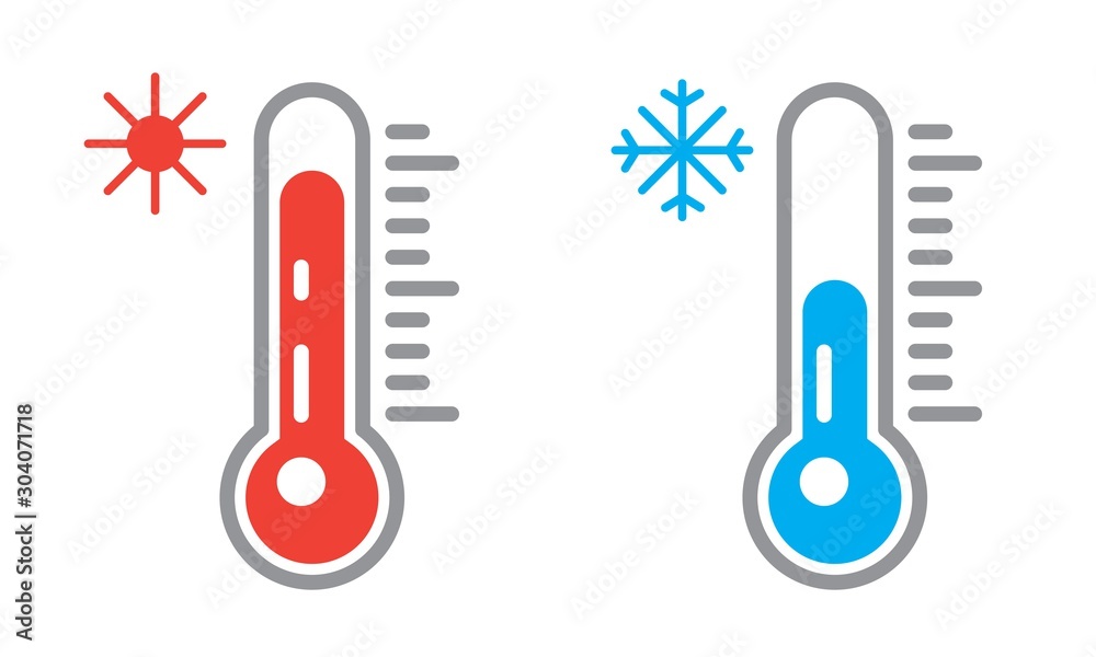 Thermometer icon or temperature symbol. Hot and cold weather - obrazy, fototapety, plakaty 