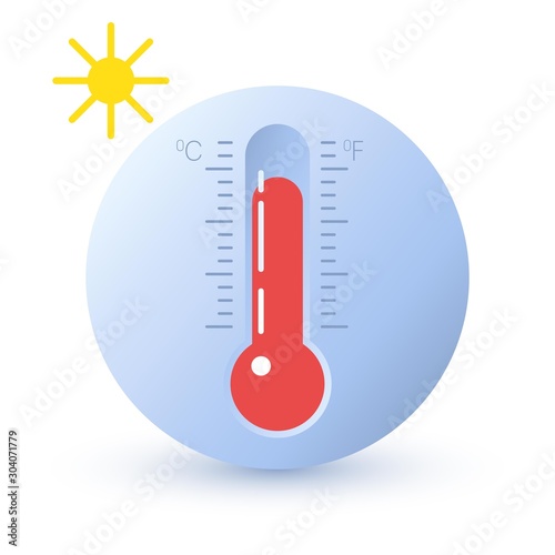 Thermometer icon or temperature symbol. Hot weather