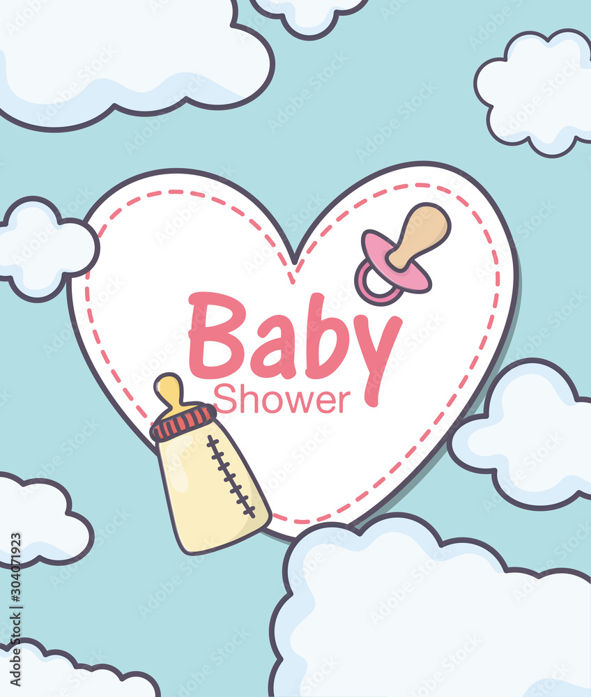 baby shower sticker heart pacifier and feeding bottle
