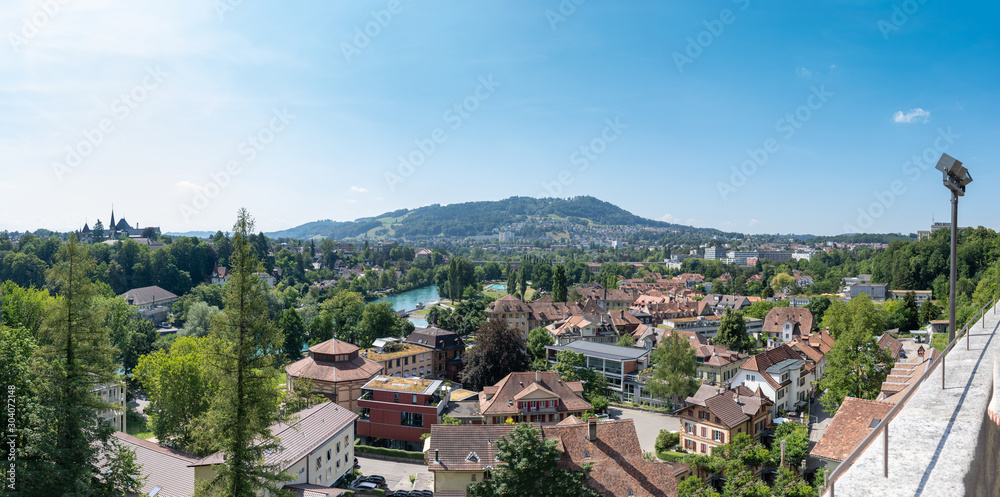 Panoramic view of Bern city centre and Aare River, Switzerland