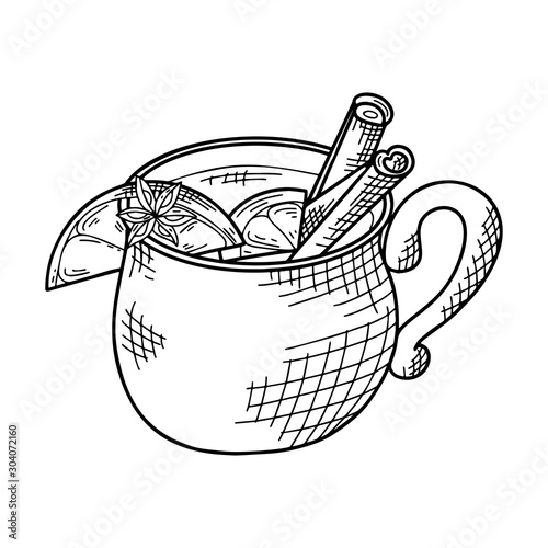 Winter or autumn drink for your design. Hand drawn sketch for christmas template. Vector illustration