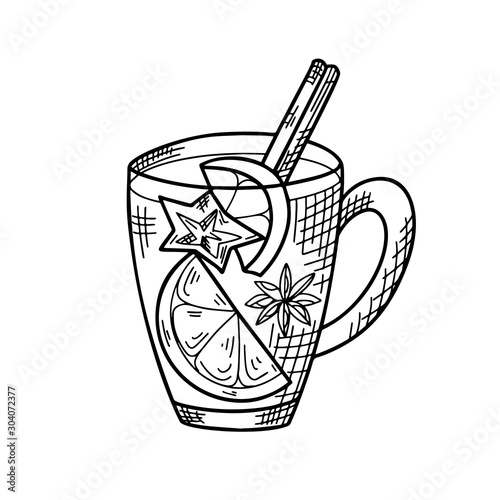 Soft warm drink sketch. Hand drawn christmas drink isolated on white background. Vector illustration