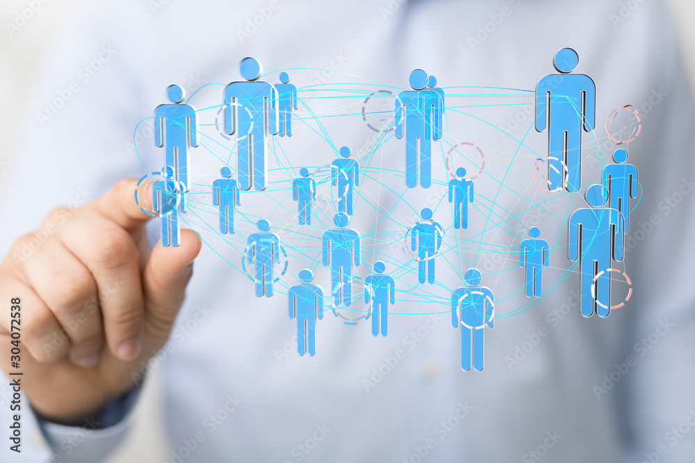 Business Man Hand Writing Social Network Business Man Hand Writing Social Network