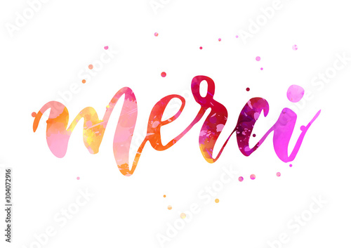 Merci watercolor lettering photo