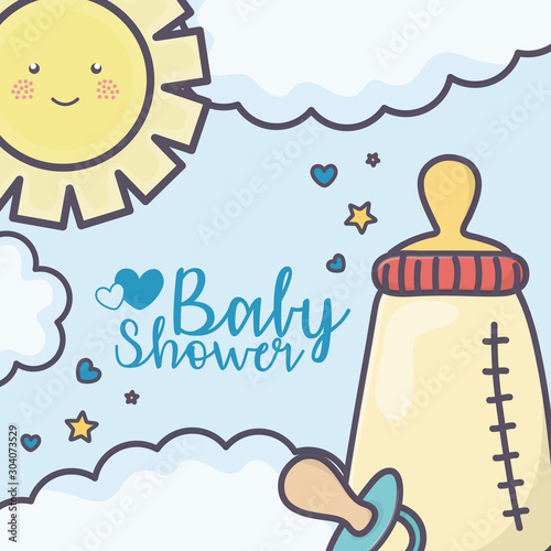 baby shower feeding bottle pacifier clouds sun stars