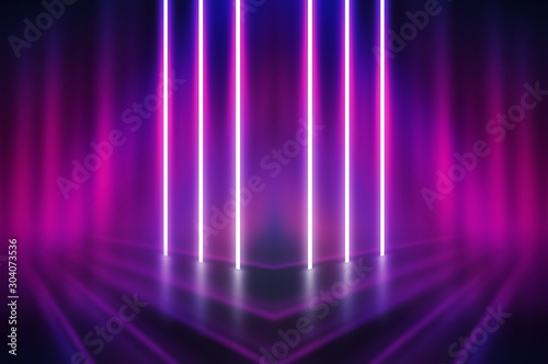 Empty dark abstract background. Background of an empty show scene. Glow of neon lights on an empty stage.