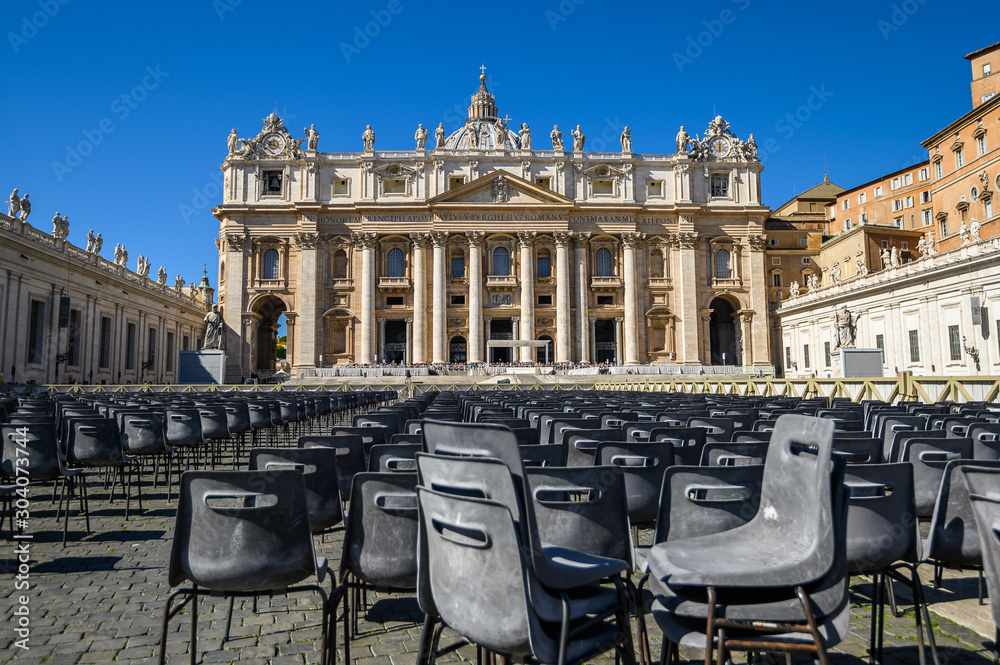 Empty chairs in St. Peter's Square. Italy, Rome, Vatican city