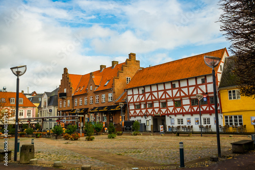 Aalborg, Denmark: Beautiful street with houses in the center of the old town