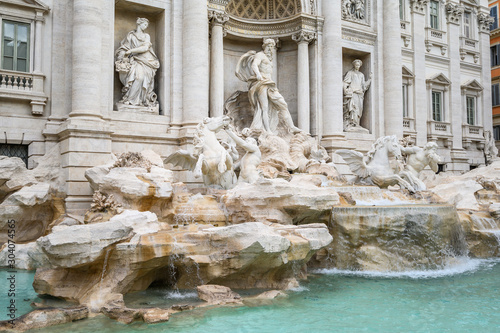 Wide angle view of The Famous Trevi Fountain. A popular tourist spot in the city center. 28.10.2019 Rome, Italy
